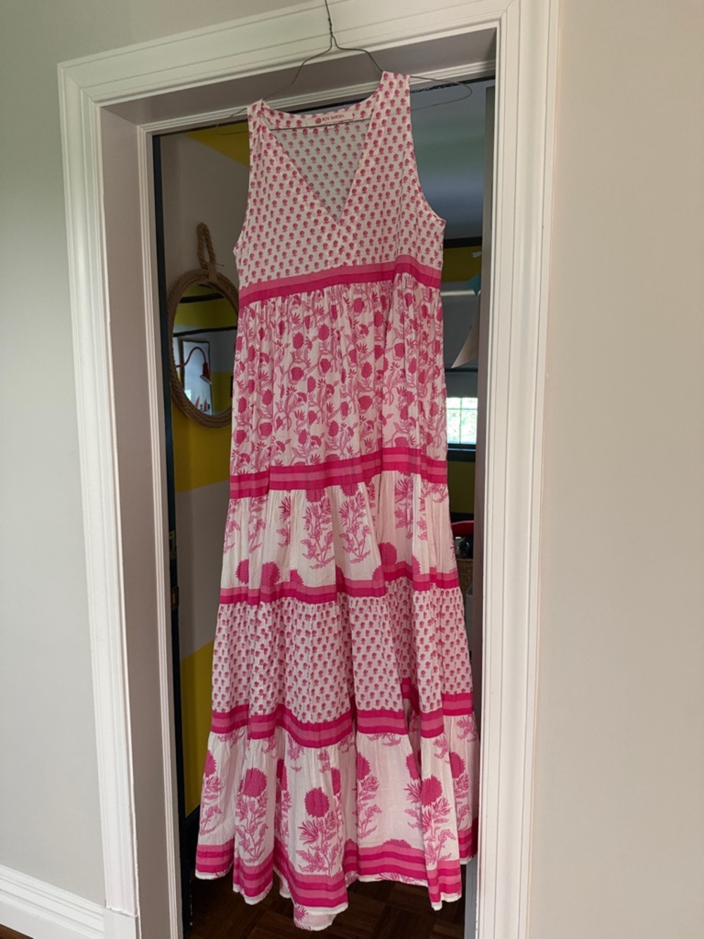 Ro’s Garden Women's Pink Floral Tiered Maxi Dress - Sleeveless V-Neck. Sofia.